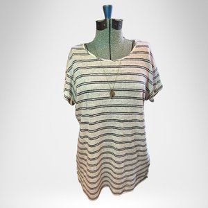 Vince White & Navy Striped Linen Short Sleeve Tee